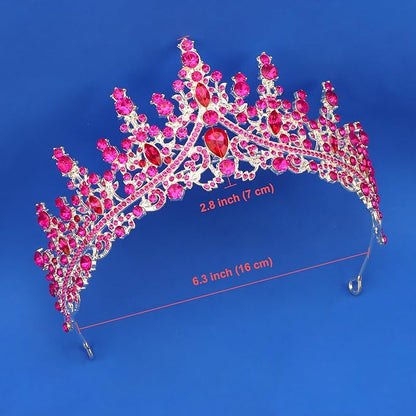 COCIDE Hot Pink Crowns for Women Hot Pink Tiaras for Women Costume Halloween Girls Hair Accessories Royal Crystal Headbands Cosplay Princess Birthday Pageant Bride Headpieces