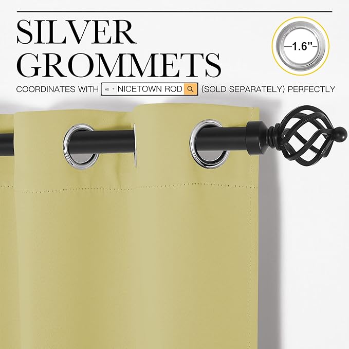 NICETOWN Bedroom Curtain Panels Blackout Draperies, Thermal Insulated Solid Grommet Blackout Curtains/Drapes (Paler Yellow, 1 Pair, 55 by 68-inch)