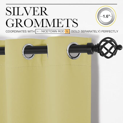 NICETOWN Bedroom Curtain Panels Blackout Draperies, Thermal Insulated Solid Grommet Blackout Curtains/Drapes (Paler Yellow, 1 Pair, 34 by 72-inch)