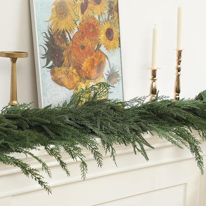 Jutom 1 PCS 6 ft Realistic Christmas Garland - Artificial Mix Norfolk Cypress Pine Needles Faux Green Garland Decorations for Table Mantel Winter Holiday, Indoor & Outdoor Decor