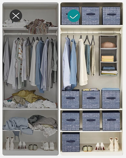 SONGMICS Storage Cubes, 11-Inch Non-Woven Fabric Bins with Double Handles, Set of 6, Closet Organizers for Shelves, Foldable, for Clothes, Misty Blue UROB026I01