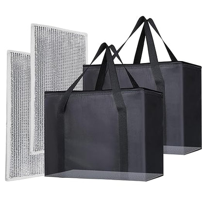 2PK Insulated Grocery Bags Reusable Heavy Duty - Cooler Tote with Reinforced Base for Stability & No Sag - XL Thermal Bag for Hot Cold Food, Delivery, Shopping, Travel, Camping, Grocery Essentials