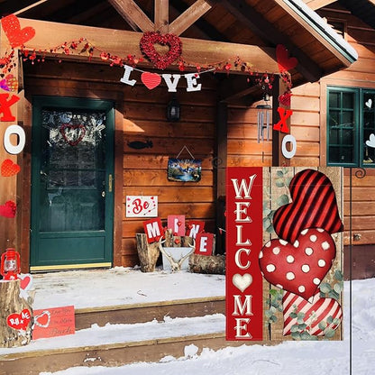AVOIN colorlife Valentines Day Welcome Garden Flag 12x18 Inch Double Sided, Anniversary Love Heart Rustic Yard Outdoor Decoration