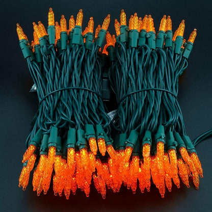 YULETIME Orange Faceted LED Christmas Lights 200 Count 50 ft, Pack of 2 Strands 25 ft 100 Lights UL Certified Halloween String Light Set (Orange)