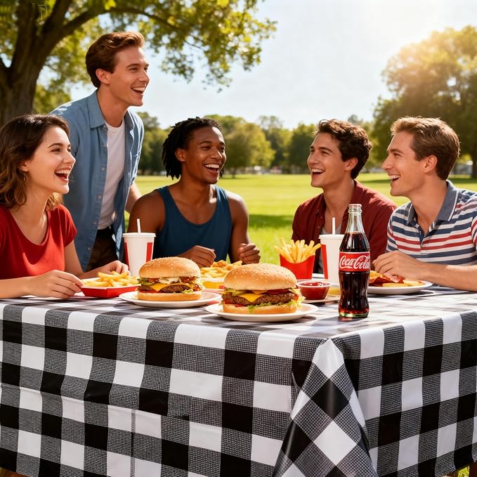 3 Packs Black and White Checkered Tablecloth 54x108 Inches Rectangle Gingham Tablecloth Disposable Plastic Waterproof Table Cover for Outdoor Picnic Kitchen and Birthday Party