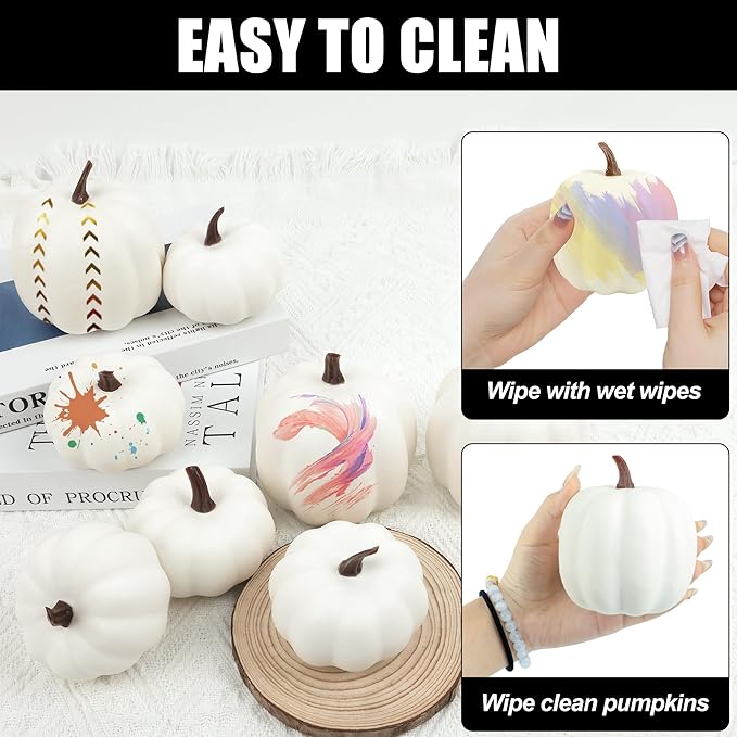 Artgar Pumpkin Decor - White Artificial Pumpkins - 8 PCS Foam Pumpkin Set for Fall Halloween Thanksgiving Harvest Holiday DIY Decor for Home Tabletop Mantel Decoration