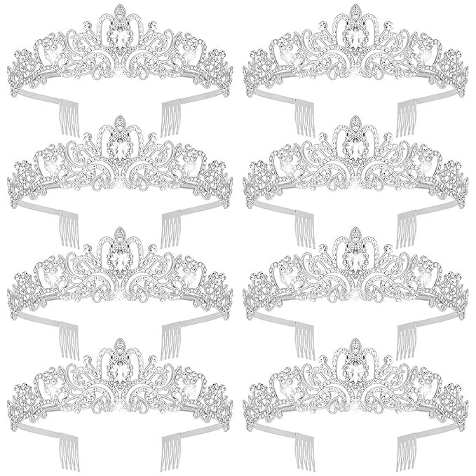 Jaciya Silver Tiara Crowns for Women 8 PCS Princess Tiaras Queen Crowns with Combs for Birthday Wedding Prom Halloween Costume