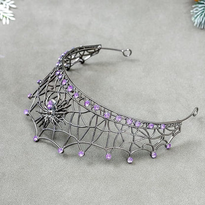 Gothic Black Spider Web Crown for Women Dark Queen Crystal Tiara Metal Headpiece Vampire Cosplay Masquerade Party Prom Night Witch Sorceress Costume Accessory