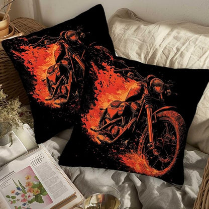 Motorcycle Throw Pillow Covers Set of 2 | 18x18 Inches Cushion Cases for Couch, Sofa, Bedroom and Living Room | Biker Home Decor Pillowcases for All Seasons