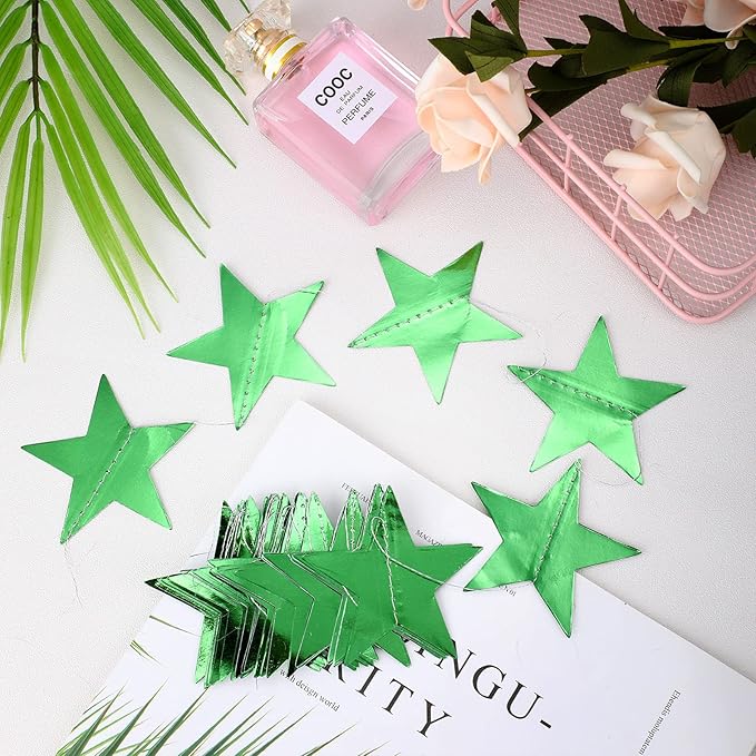 Patelai Glitter Star Garland Banner Christmas Decor 130 Feet Star Hanging Bunting Banner Twinkle Backdrop for Homecoming Classroom Wedding Birthday Halloween Party Supplies(Green)