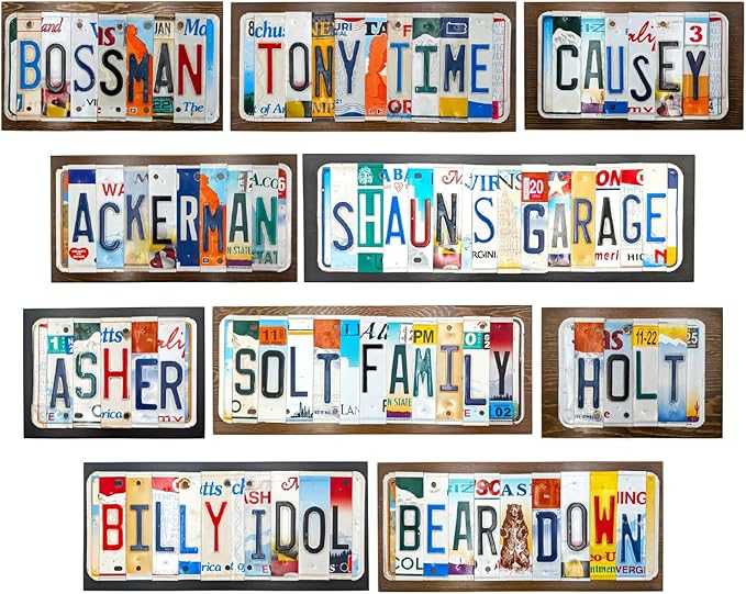 Personalized License Plate Letter Sign - Real Cut License Plates to Spell Out Your Words - Personalized Decor for Home, Office, or Unique Gifts - Vintage Style Wall Art