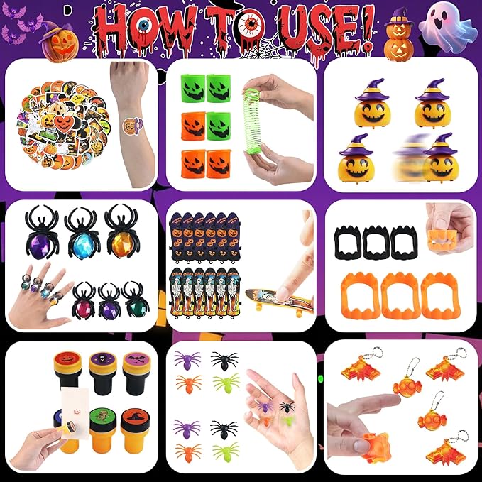264 PCS Halloween Party Favors for Kids, Halloween Toys Bulk With Light Up Toys, Halloween Prizes, Treats Non Candy, Goodie Bag Stuffers, Treasure Box Toys for Classroom