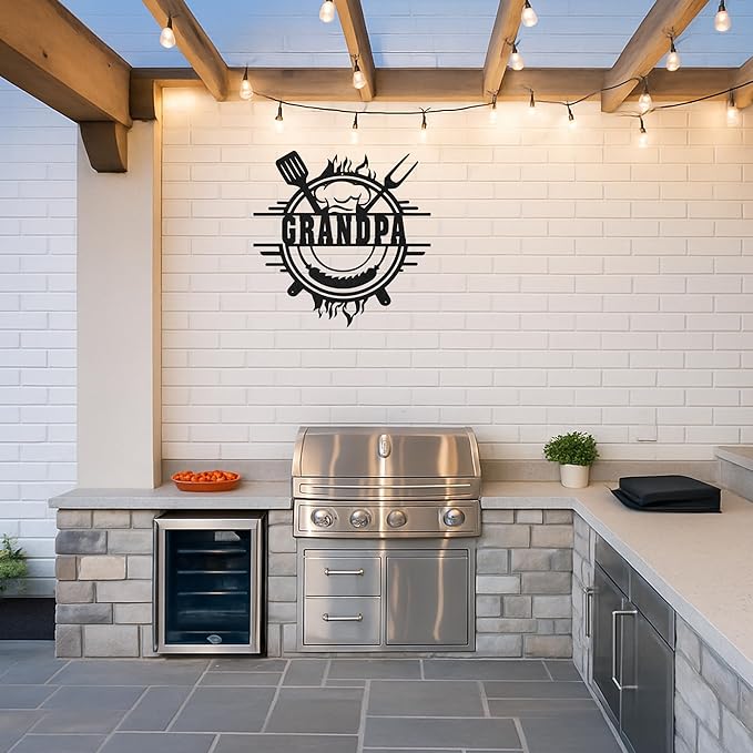 Custom BBQ Grill Metal Wall Decor, Personalized Name Cut Sign for Outdoor Kitchen, Rustic Backyard Patio Barbecue Gift