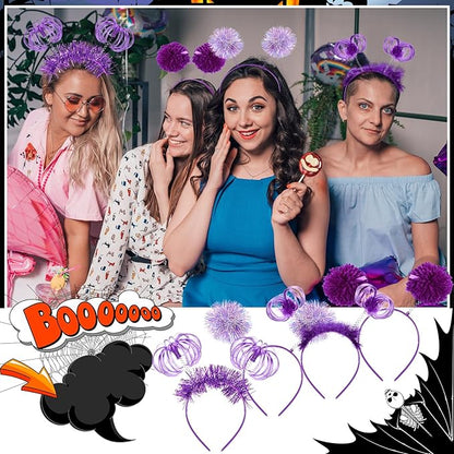 Censen 16 Pcs Pom Pom Headband Party Headbands Tinsel Wrapped Ponytail Head Bopper Costume Headwear Team Spirit Accessories
