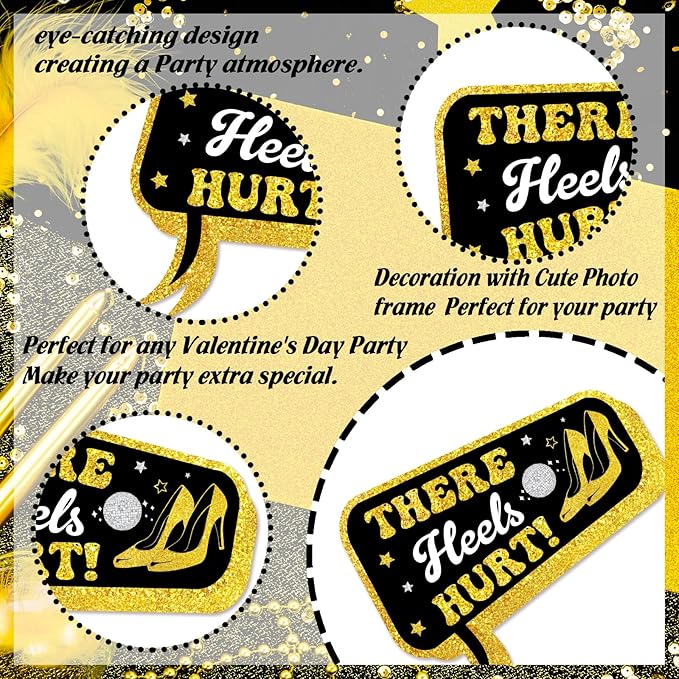 24 Pieces Black Gold Prom Photo Booth Props Kit, Graduation Party Decorations Supplies for Prom Night, Themed Dance & Senior High School Decor