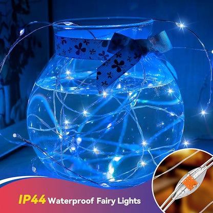 4 Pack 240LED Christmas Fairy Lights Battery Operated - 20FT Twinkle Lights with 2 Lighting Modes Indoor, Waterproof Led Fairy String Lights for Bedroom, Classroom, Dorm, DIY Decor, Blue & White