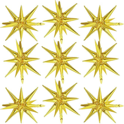 Gold Star Balloons,9Pcs 22Inch Gold Explosion Spike Cone Helium Polyester Film Star Foil Balloons for Birthday Anniversary Baby Shower Wedding New Year Disco Party Decorations