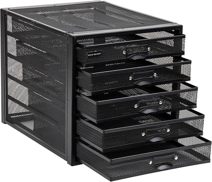 Mind Reader File Storage Drawers, Desk Organizer, Multi-Purpose, Crafts, Office, Metal Mesh, 11"L x 14"W x 11"H, Black, 5 Drawer