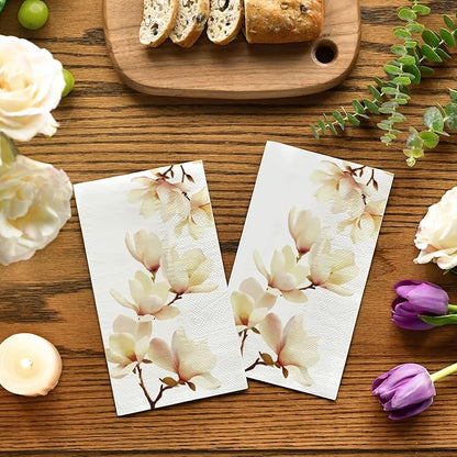 Horaldaily 100 Disposable Paper Decorative Guest Napkins, Magnolia Grandiflora Hand Towel for Party Lunch Dinner Kitchen Bathroom