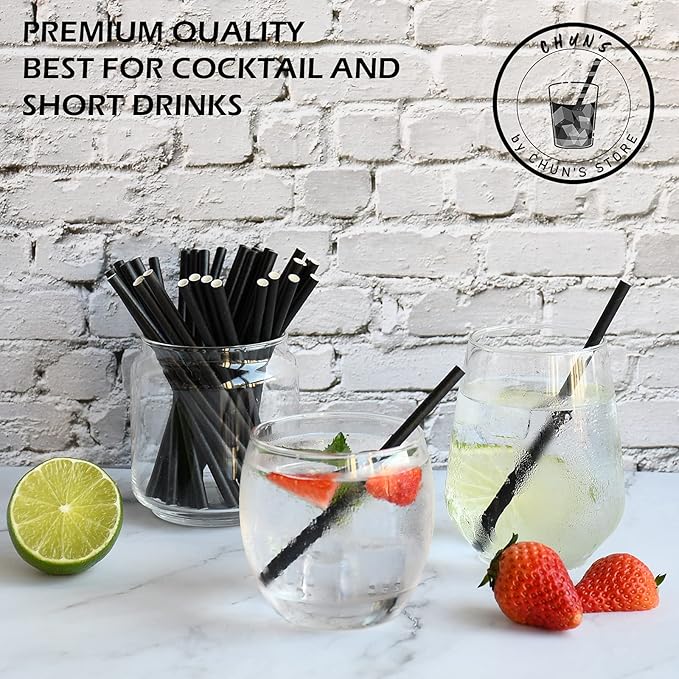 Black Paper Straws 5.75 inch - 500 Bulk Biodegradable Paper Drinking Straws and Stir Sticks for Coffee and Cocktails
