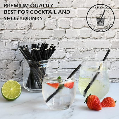 Short Paper Straws Bulk 5.5 inch - 500 ct. Disposable Black Paper Drinking Straw, Sip Stirrers for Cocktail, Coffee and Short Drinks