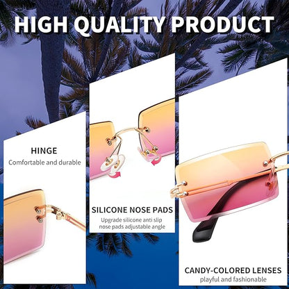 FEISEDY Vintage Rimless Sunglasses Rectangle Frameless Candy Color Glasses Women Men B2642