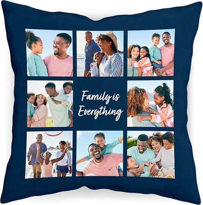 Custom 8 Photo Pillow Cover 16x16 Inch – Personalized Collage Picture Pillow with Optional Text, Custom Throw Pillowcase with Eight Photos, Optional Colors, Photo Gift for Family, Friends, Couples