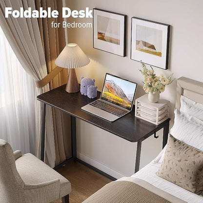 WOHOMO Folding Desk, 39.4" Narrow Writing Foldable Desk, Space-Saving Laptop Table, Easy Assemble Workstation for Home Office, Black