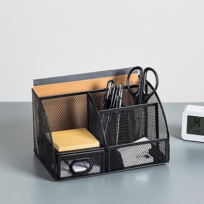 Amazon Basics Pen Holder and Desk Organizer, Office Supplies Storage Caddy, 9.1" x 5.9" x 5.5", Black