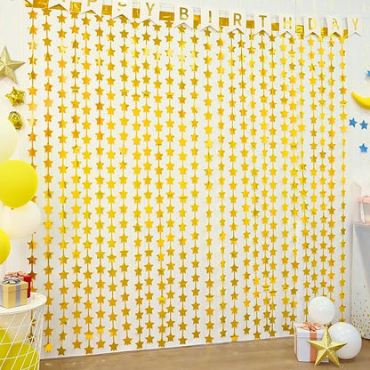 LOLStar 2 Pack Gold Stars Birthday Decorations 3.3X6.6 ft Golden Party Backdrop Foil Fringe Curtains for Christmas Decor New Year Eve 2026 Streamers Wedding Retirment Congrats Photo Booth Props