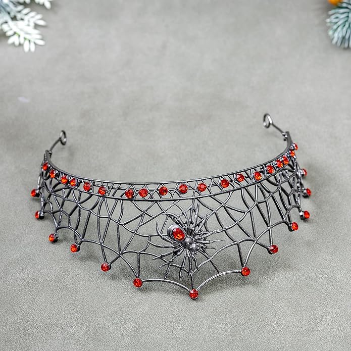 Gothic Black Spider Web Crown for Women Dark Queen Crystal Tiara Metal Headpiece Vampire Cosplay Masquerade Party Prom Night Witch Sorceress Costume Accessory