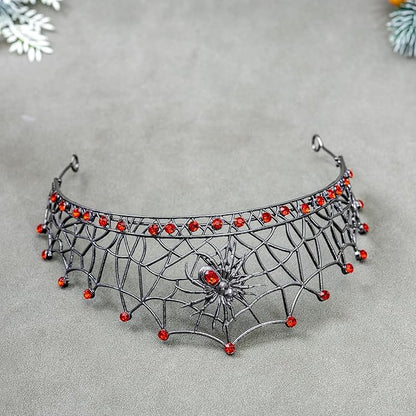 Gothic Black Spider Web Crown for Women Dark Queen Crystal Tiara Metal Headpiece Vampire Cosplay Masquerade Party Prom Night Witch Sorceress Costume Accessory