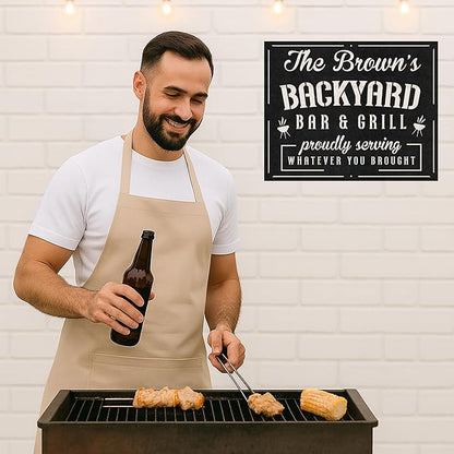 Personalized Outdoor BBQ Wall Sign, Custom Name Grill Cut Metal Decor for Patio Kitchen, Rustic Backyard Barbecue Art