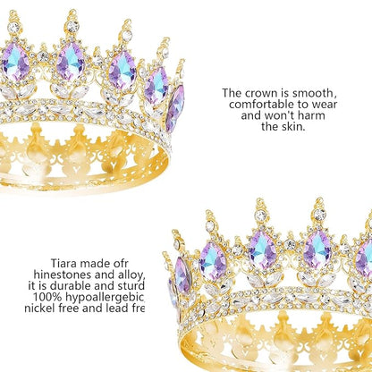 Queen Crown Rhinestone Wedding Crowns and Tiaras for Women Costume Party Hair Accessories Princess Birthday Crown Crystal Bridal Crown (Gold Crown-Violet)