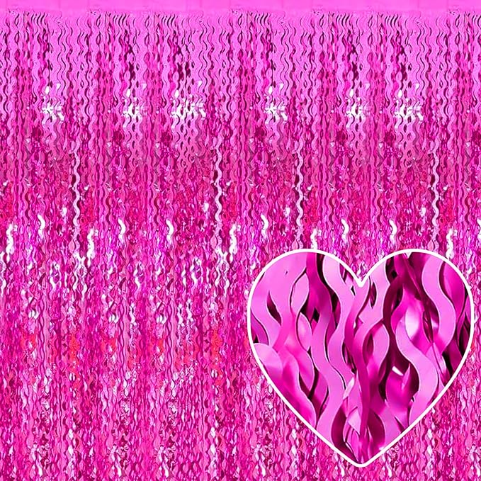 4 Pack Rose Red Fringe Curtain Backdrop 3.2Ft x 8.2Ft Metallic Tinsel Foil Fringe Streamers Background for Photo Booth Mother's Day, Easter, Carnival, Birthday, Wedding Party Decoration