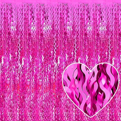 4 Pack Rose Red Fringe Curtain Backdrop 3.2Ft x 8.2Ft Metallic Tinsel Foil Fringe Streamers Background for Photo Booth Mother's Day, Easter, Carnival, Birthday, Wedding Party Decoration