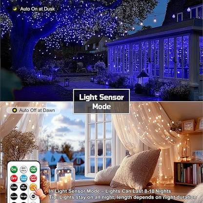 HXWEIYE Rechargeable Fairy Lights with Remote, 2 Pack 33ft 100LED Twinkle Lights with DIY Timer & Light Sensor, Waterproof Outdoor String Lights for Bedroom Patio Christmas Tree Decor, Blue