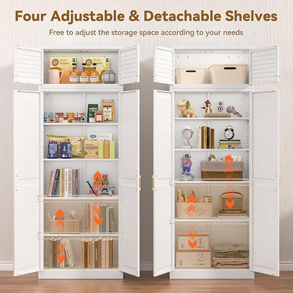 Kitchen Pantry Cabinet, 86 Inch Tall Metal Storage Cabinet, Metal Pantry cabinets with Doors and Shelves, White Storage Cabinets for Living, Dining, Office, Bathroom, Garage, Assembly Required