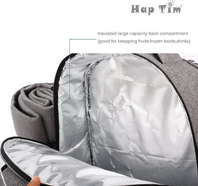 Hap Tim Picnic Basket Backpack for 4 Person with Insulated Cooler Compartment, Wine Holder, Fleece Blanket, Cutlery Set, Engagement Gifts for Couples, Bridal Shower Gift, Wedding Registry Gifts (3263)