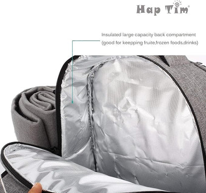 Hap Tim Picnic Basket Backpack for 4 Person with Insulated Cooler Compartment, Wine Holder, Fleece Blanket, Cutlery Set, Engagement Gifts for Couples, Bridal Shower Gift, Wedding Registry Gifts (3263)