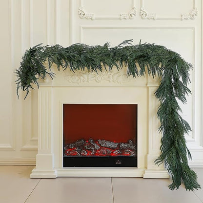 Norfolk Pine Garland Artificial Real Touch Green Thick Faux Norfolk Pine & Cedar 9FT Greenery Christmas Decor for Mantle Fireplace Wall Table Railings Indoor Outdoor Xmas Decorations