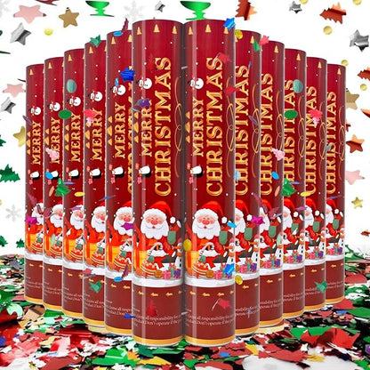 Christmas Confetti Cannon 12Pack Poppers 12inch Party Poppers with Foil Multicolor Xmas Confetti Metallic for New Year Festive Events Holiday Celebration Party Decor
