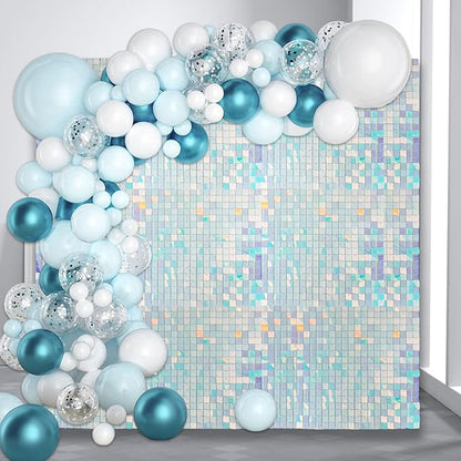 48 PCS Colorful Blue Shimmer Wall Backdrop, Square Sequin Photo Backdrops Panel, Glitter Wall Background for Birthdays, Weddings, Halloween, Engagements, Disco Bachelorette Party Decoration (6FTx8FT)
