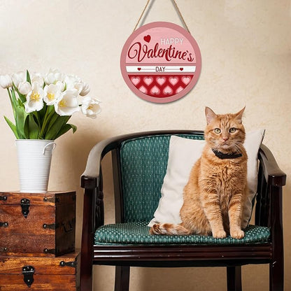 Happy Valentine's Day Welcome Door Sign 12”x12” Valentines Day Decorations Door Hanger Rustic Wooden Hanging Wall Plaque Sign Valentine Wreaths for Front Door Porch Farmhouse Housewarming
