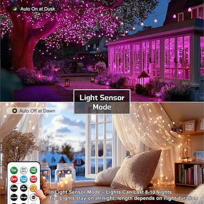 HXWEIYE Rechargeable Fairy Lights with Remote, 2 Pack 33ft 100LED Twinkle Lights with DIY Timer & Light Sensor, Waterproof Outdoor String Lights for Bedroom Patio Christmas Tree Decor, Pink