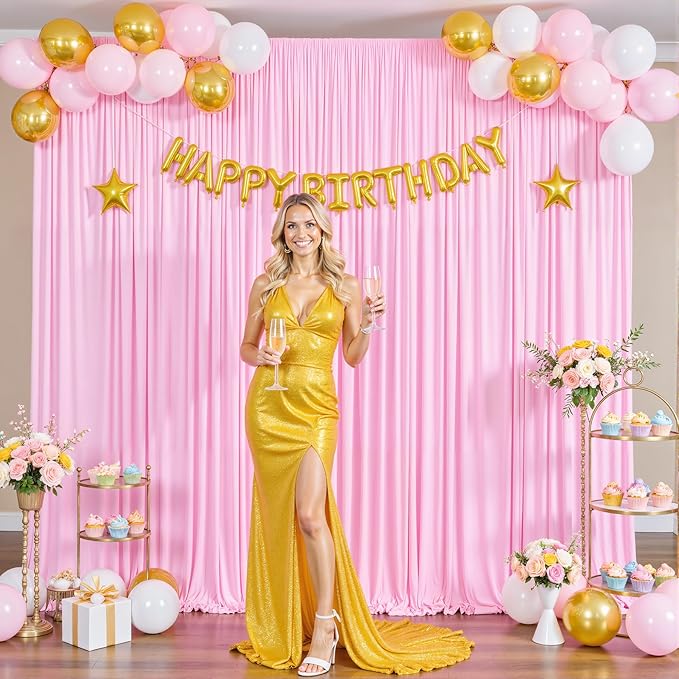 Pink Backdrop Curtain for Parties Baby Shower Wrinkle Free Pink Photo Curtains Backdrop Drapes Fabric Decoration for Weddings Birthday Party 5ft x 8ft,2 Panels