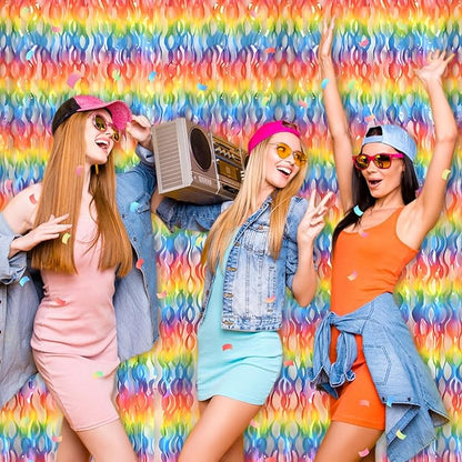 4 Pack Dark Rainbow Fringe Curtain Backdrop 3.2Ft x 8.2Ft Metallic Tinsel Foil Fringe Streamers Background for Photo Booth Mother's Day, Easter, Carnival, Birthday, Wedding Party Decoration
