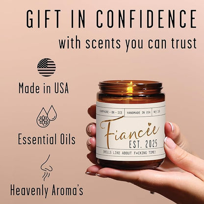 Fiance Gifts for Women, Engagement Gift - 'Fiancee Est. 2025' Soy Wedding Candle, w/Champagne on Ice - Infused w/Essential Oils I Engagement Gift for Her I Bridal Shower Gifts I 50Hr Burn, USA Made
