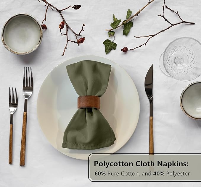 Zoyer Cloth Napkins Set of 12, 18x18 Inches Cotton Enrich Napkins Cloth ‎Washable, Soft & Durable Dinner Napkins for Parties, Wedding, Christmas, ‎Thanksgiving & Everyday Use - Martini Olive