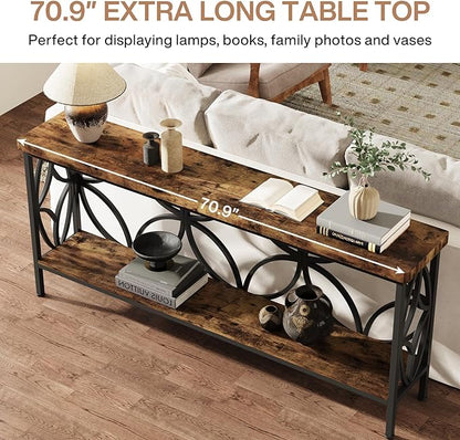 Tribesigns 70.9-Inch Narrow Sofa Table, Industrial Long Sofa Table Behind Couch, Entry Console Table with Storage for Entryway, Living Room, Foyer, Unique Design, Rustic Brown | Narrow, Industrial, Long, Entry Console Table, with Storage
